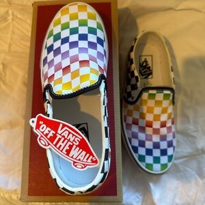 Asher Rainbow Check& black/white slip on women’s Vans size 7.5